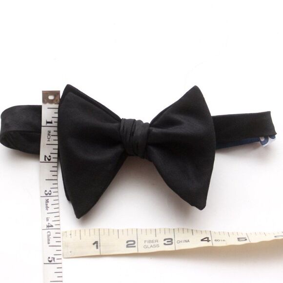 Men's Self tied Bow Tie Black Big Butterfly Bow tie Silk Linen Pin Strip… - Picture 11 of 11